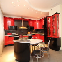 Červená a černá kuchyně: kombinace, výběr stylu, nábytek, tapety a záclony-3