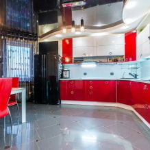 Nhà bếp màu đỏ và đen: sự kết hợp, lựa chọn phong cách, đồ nội thất, giấy dán tường và rèm cửa-4