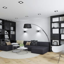 Svart / hvitt stue: designfunksjoner, ekte eksempler i interiøret-1