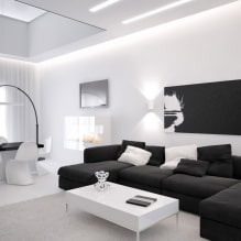 Fekete-fehér nappali: dizájn jellemzők, valódi példák a belső terekben - 2