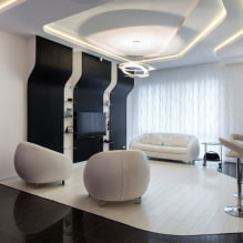 Schwarz-Weiß-Wohnzimmer: Designmerkmale, echte Beispiele im Innenraum-3