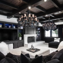Čierna a biela obývacia izba: dizajnové prvky, skutočné príklady v interiéri-5