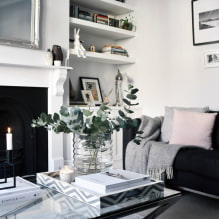 Čierna a biela obývacia izba: dizajnové prvky, skutočné príklady v interiéri-6