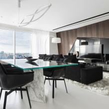 Čierna a biela obývacia izba: dizajnové prvky, skutočné príklady v interiéri-8