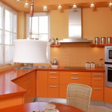 Narancssárga konyha a belső terekben: dizájn jellemzők, kombinációk, függönyök és háttérképek kiválasztása-4