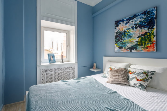 Soveværelse i blå toner: designfunktioner, farvekombinationer, designideer