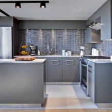 Dapur kelabu di pedalaman: contoh reka bentuk, gabungan, pilihan kemasan dan langsir-6