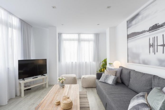 Bílý obývací pokoj: designové prvky, fotografie, kombinace s jinými barvami