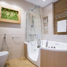 Σχεδιασμός ενός μπάνιου με καμπίνα ντους: φωτογραφίες στο εσωτερικό, επιλογές επιλογής-1