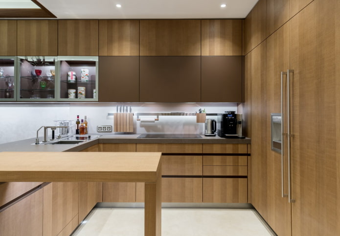 Brunt kjøkken: kombinasjoner, designideer, ekte eksempler i interiøret