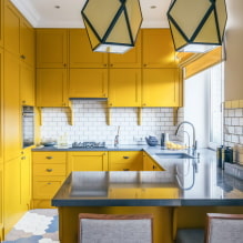Dapur kuning: ciri reka bentuk, contoh foto sebenar, kombinasi-1