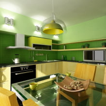 Light green cuisine: combinations, choice of curtains and finishes, selection of photo-2