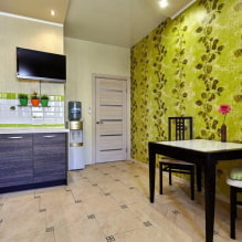 Hellgrüne Küche: Kombinationen, Auswahl an Vorhängen und Oberflächen, Auswahl an Foto-3