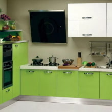 Világos zöld konyha: kombinációk, függönyök és bevonatok választéka, fotó-4 választék