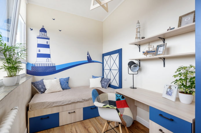 Dječja soba u morskom stilu: fotografije, primjeri za dječaka i djevojčicu