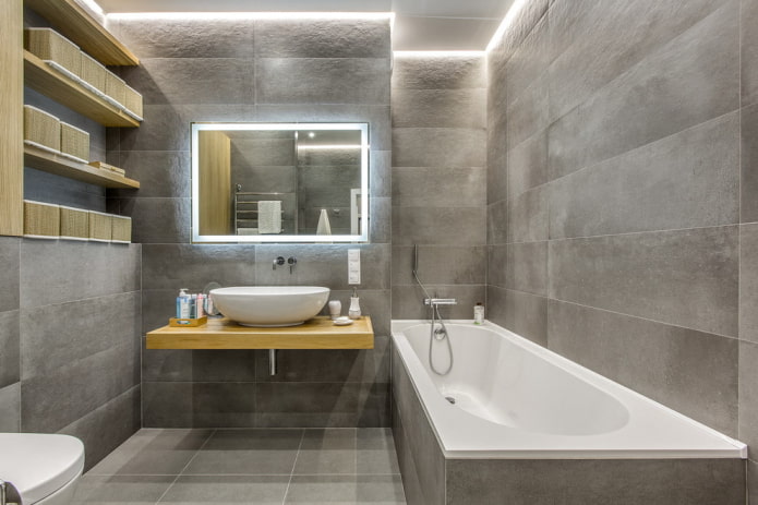 Graues Badezimmer: Designmerkmale, Fotos, die besten Kombinationen
