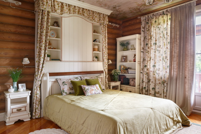 Sypialnia w stylu wiejskim: przykłady we wnętrzu, cechy konstrukcyjne