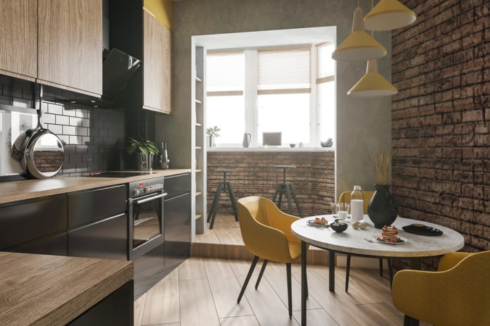 Thiết kế nhà bếp kết hợp với ban công: ảnh trong nội thất, ý tưởng sắp xếp