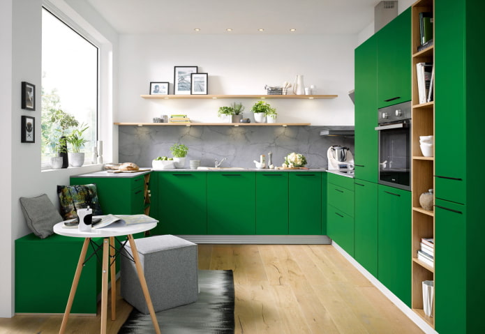 Зелена кухня: снимки, идеи за дизайн, комбинации с други цветове