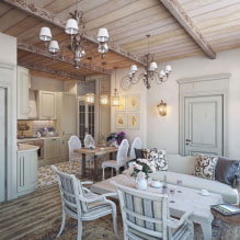 Bagaimana untuk merancang bahagian dalam ruang tamu dapur dengan gaya provensi? -1