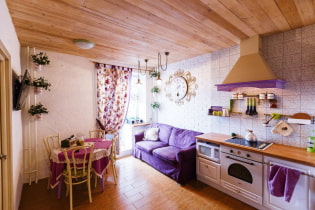 Bagaimana untuk merancang bahagian dalam ruang tamu dapur dengan gaya provensi?