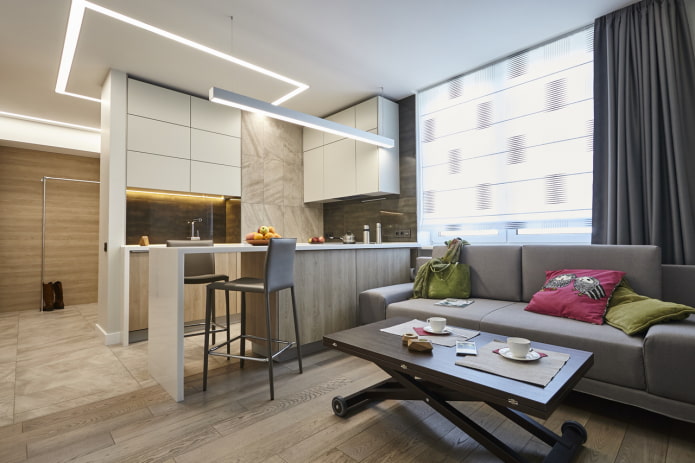Virtuve-dzīvojamā istaba 16 kv m - dizaina ceļvedis