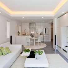 Kombinert kjøkken-stue 30 kvadratmeter. m. - foto i interiøret, layout og sonering-8