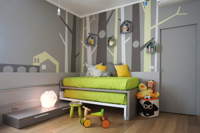 Интериорът на детската стая в сиво: фото преглед на най-добрите решения