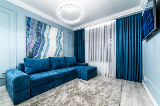 Obývací pokoj v modrých tónech: fotografie, přehled nejlepších řešení