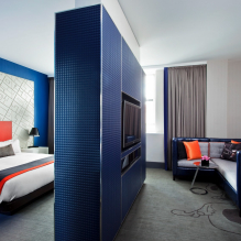 Bilik tidur dan ruang tamu dalam satu bilik: contoh zon dan reka bentuk-0