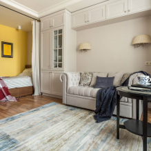 Camera da letto e soggiorno in una stanza: esempi di suddivisione in zone e design-2