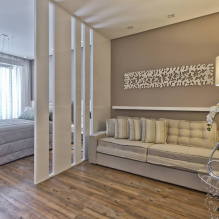 Ložnice a obývací pokoj v jedné místnosti: příklady územního plánování a designu-4