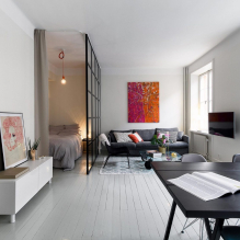 Spálňa a obývacia izba v jednej miestnosti: príklady územného plánovania a dizajnu-5