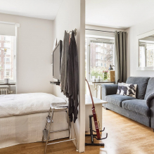 Camera da letto e soggiorno in una stanza: esempi di suddivisione in zone e design-8