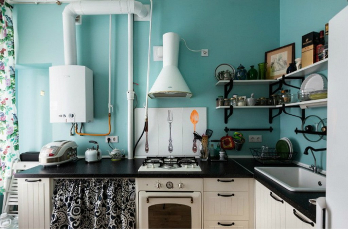 Kuchyně v Chruščově s plynovým sloupcem: možnosti ubytování, 37 fotografií