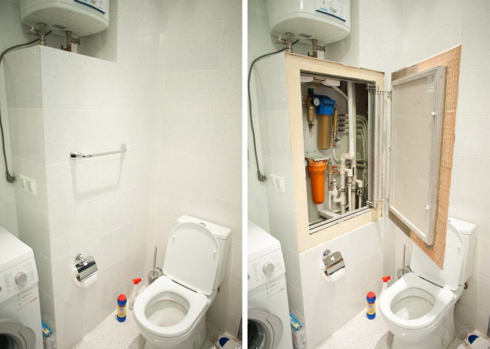 Bagaimana untuk menyembunyikan paip di dalam tandas: pilihan dan arahan dengan foto dan video