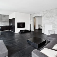 Piso preto: escolha do material, design, combinação com teto e paredes-7
