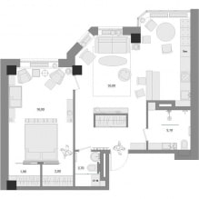 El interior de un apartamento de 2 habitaciones de 65 metros cuadrados. m.-2