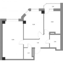 Interiøret i en 2-roms leilighet på 65 kvadratmeter. M-1