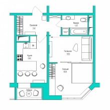 Projeto de design de um apartamento de 2 assoalhadas de 46 m2. m-1