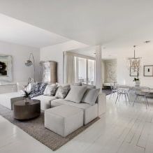 Sol blanc à l'intérieur: types, design, combinaison avec la couleur des murs, du plafond, des portes, des meubles-11