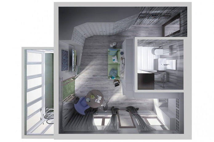 Projek reka bentuk sebuah pangsapuri kecil 34 meter persegi. m