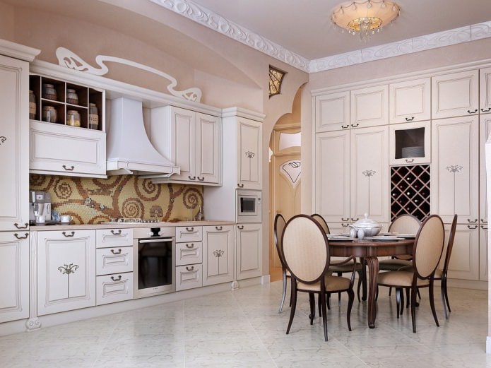 Interior design della cucina-sala da pranzo in stile classico