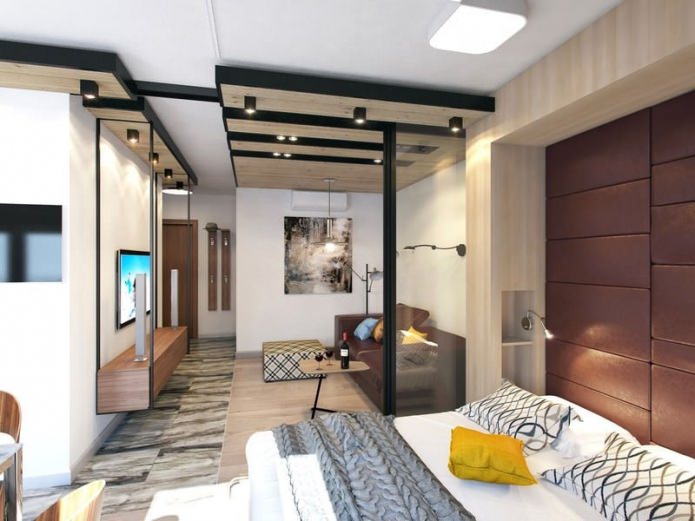 Innenarchitektur einer Einzimmerwohnung von 39 Quadratmetern. m