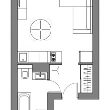 Скандинавски интериорен дизайн на малък студиен апартамент от 24 квадратни метра. М-5