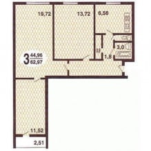 Projekt małego 3-pokojowego mieszkania o powierzchni 63 m2 m. w domu z panelu-0