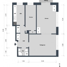 Návrh interiéru švédského bytu 71 m2. m-1