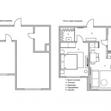 Det indre af en lille lejlighed på 48 kvadratmeter. m. -0