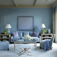 O interior da sala de estar em tons de azul: características, foto-3