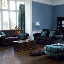 The interior of the living room in blue tones: features, photo-10